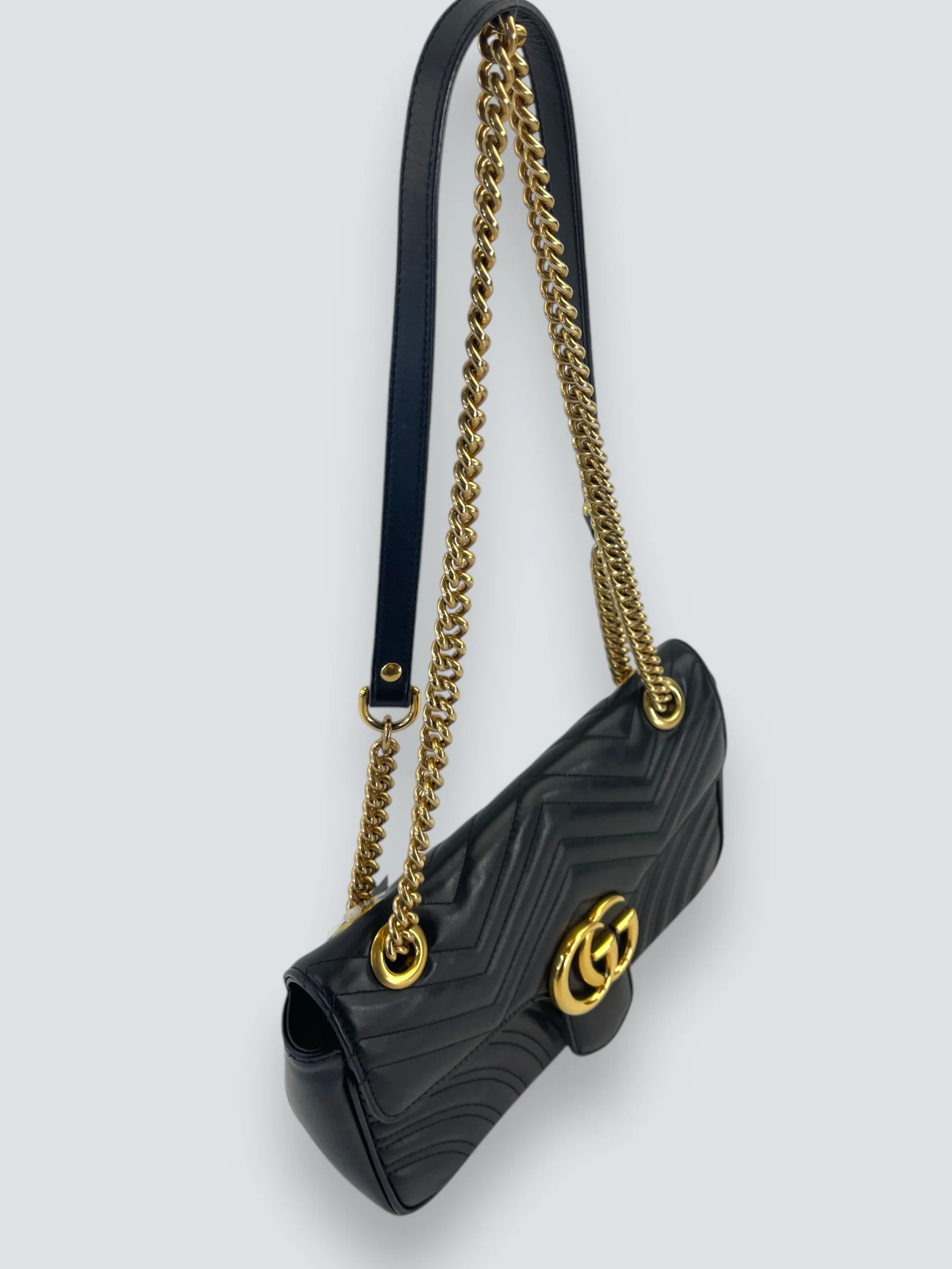 Gucci Black Matellese Leather GG Marmont Crossbody