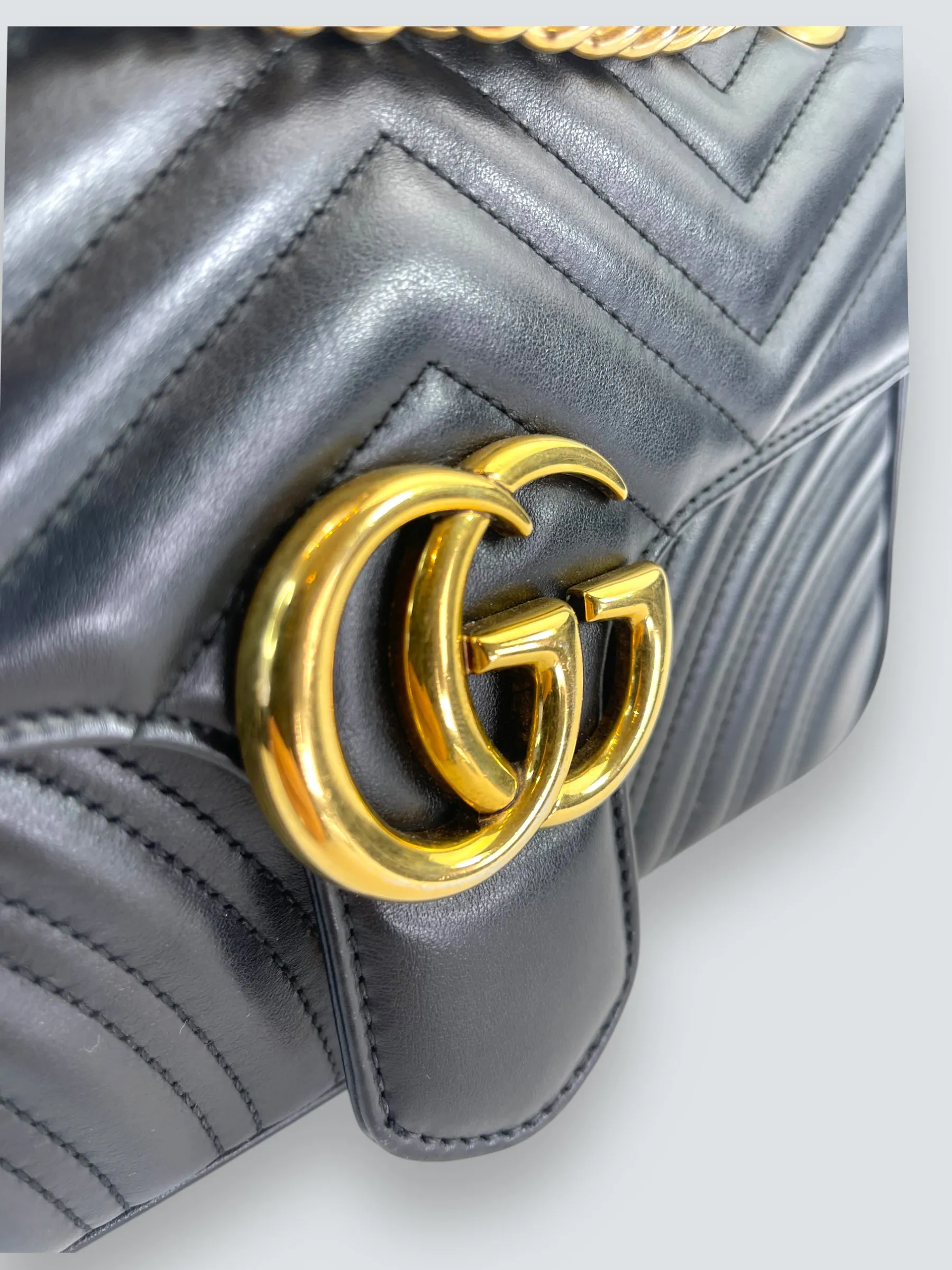 Gucci Black Matellese Leather GG Marmont Crossbody
