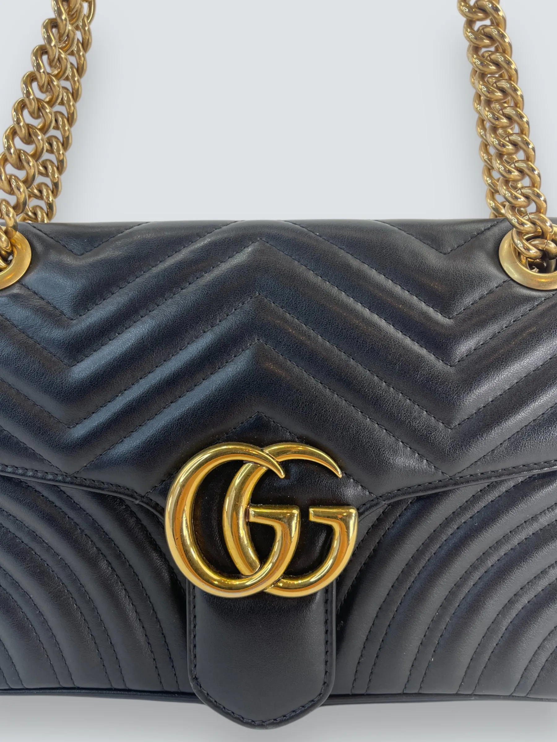 Gucci Black Matellese Leather GG Marmont Crossbody