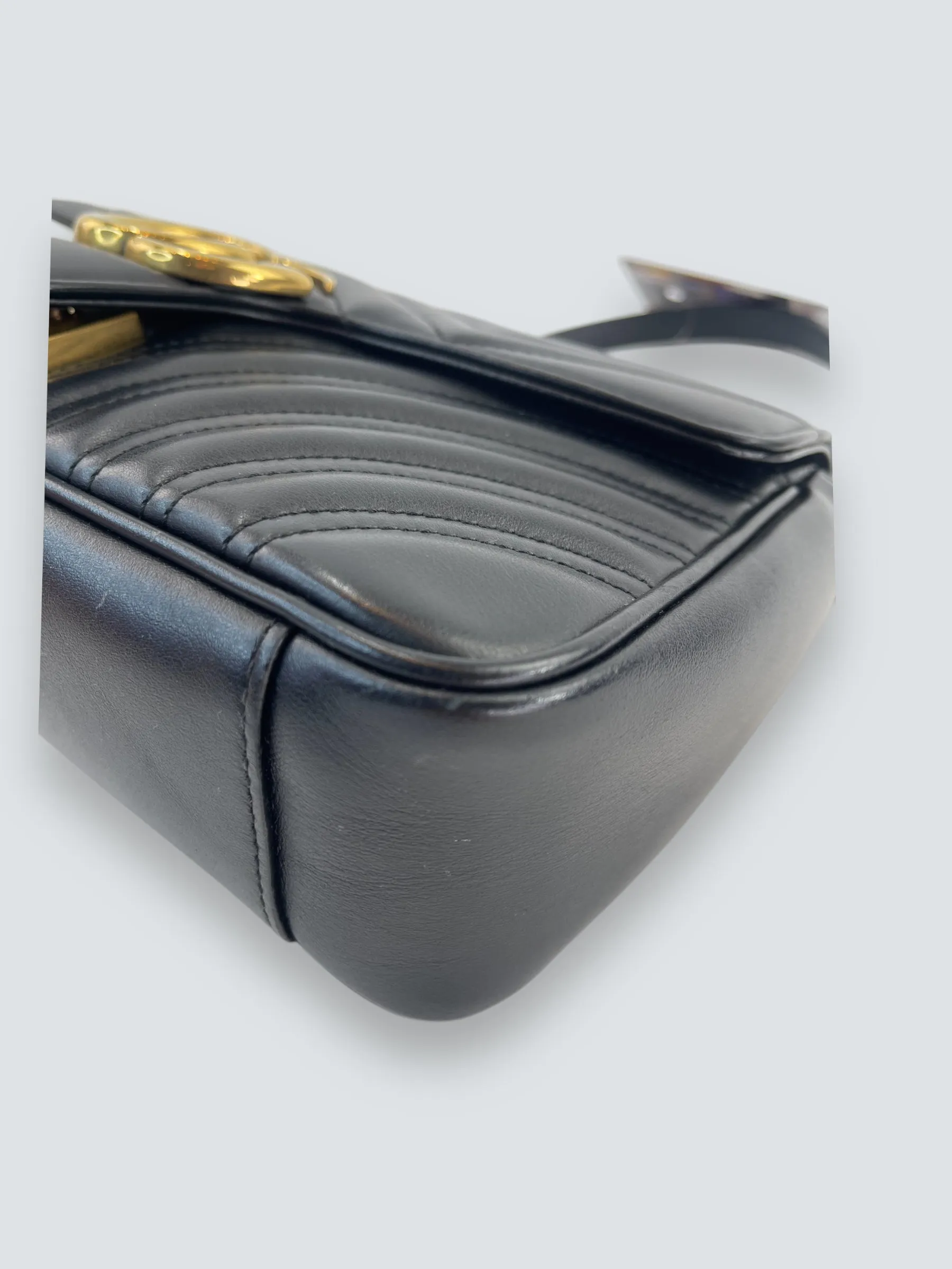 Gucci Black Matellese Leather GG Marmont Crossbody