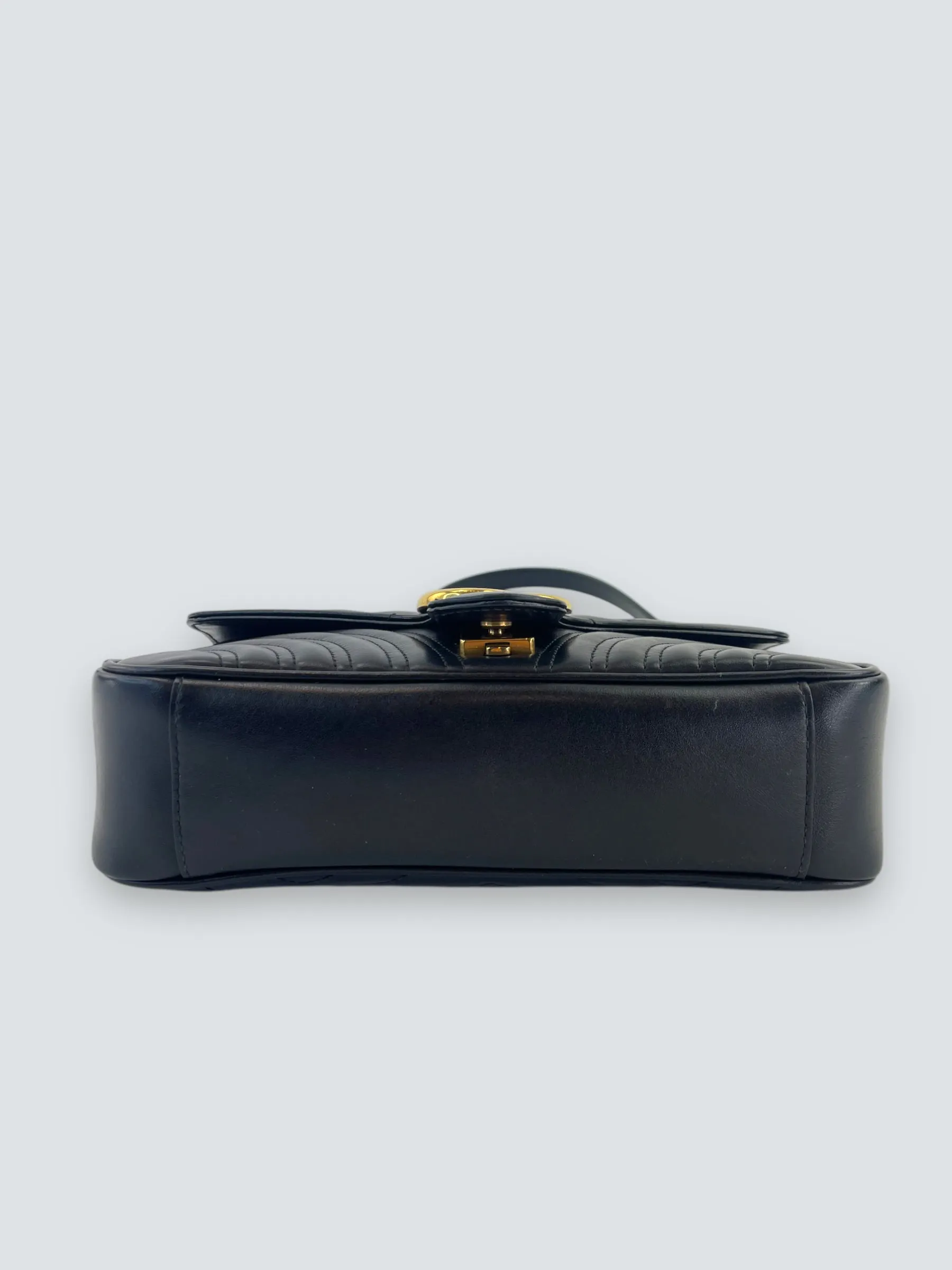 Gucci Black Matellese Leather GG Marmont Crossbody