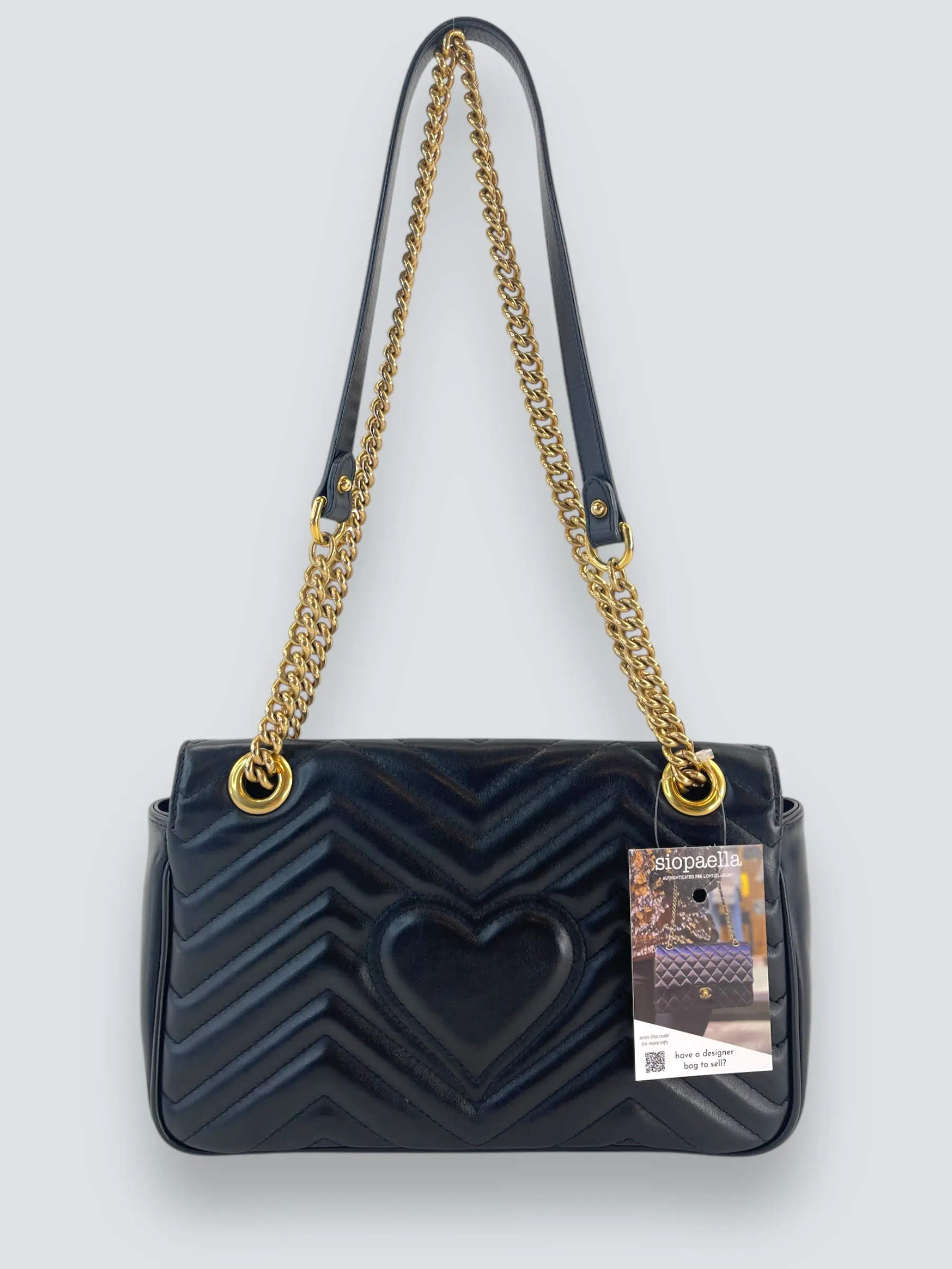 Gucci Black Matellese Leather GG Marmont Crossbody