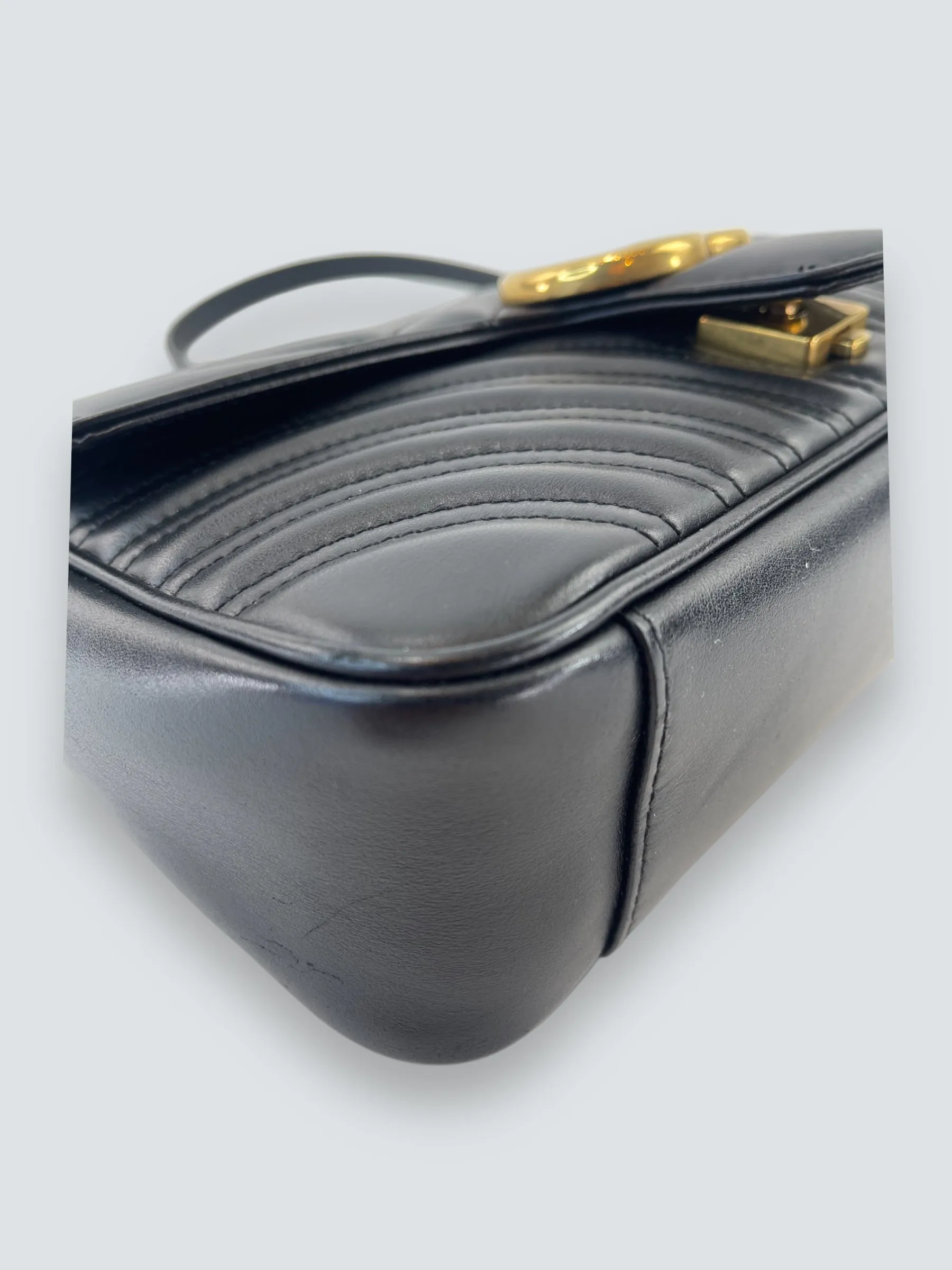 Gucci Black Matellese Leather GG Marmont Crossbody