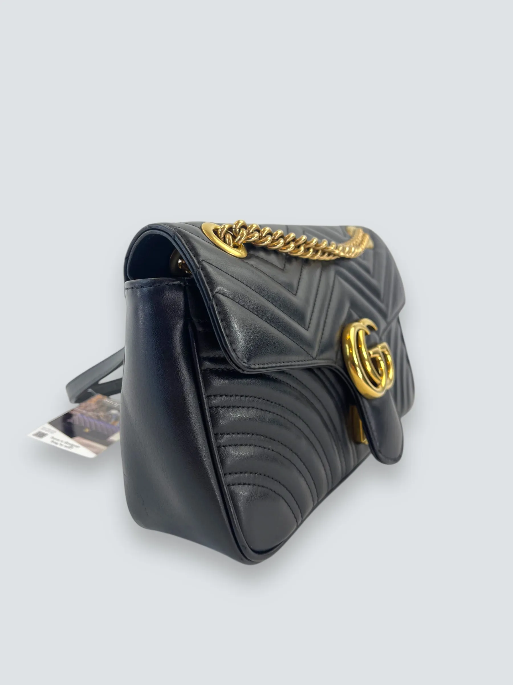 Gucci Black Matellese Leather GG Marmont Crossbody