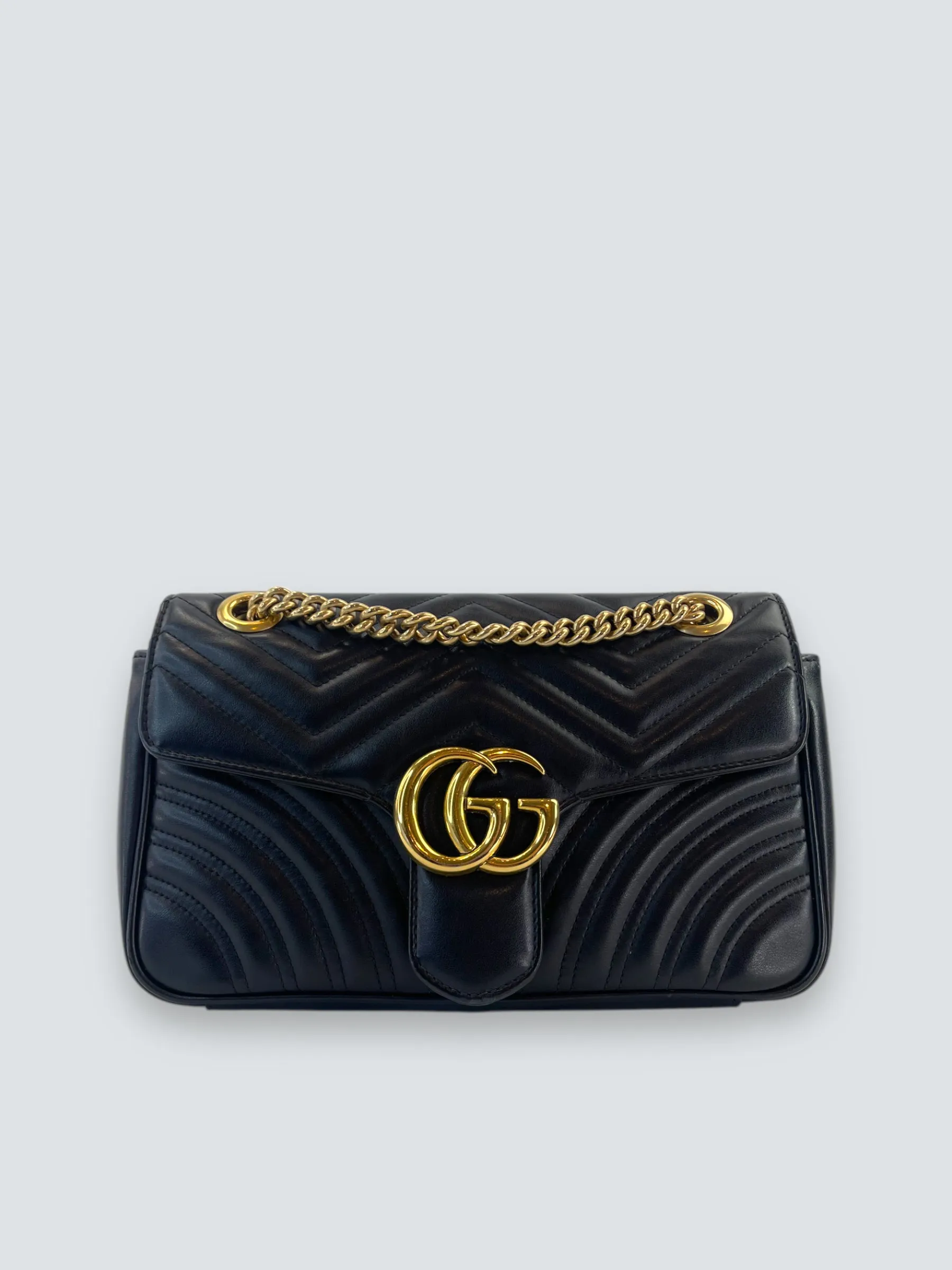 Gucci Black Matellese Leather GG Marmont Crossbody