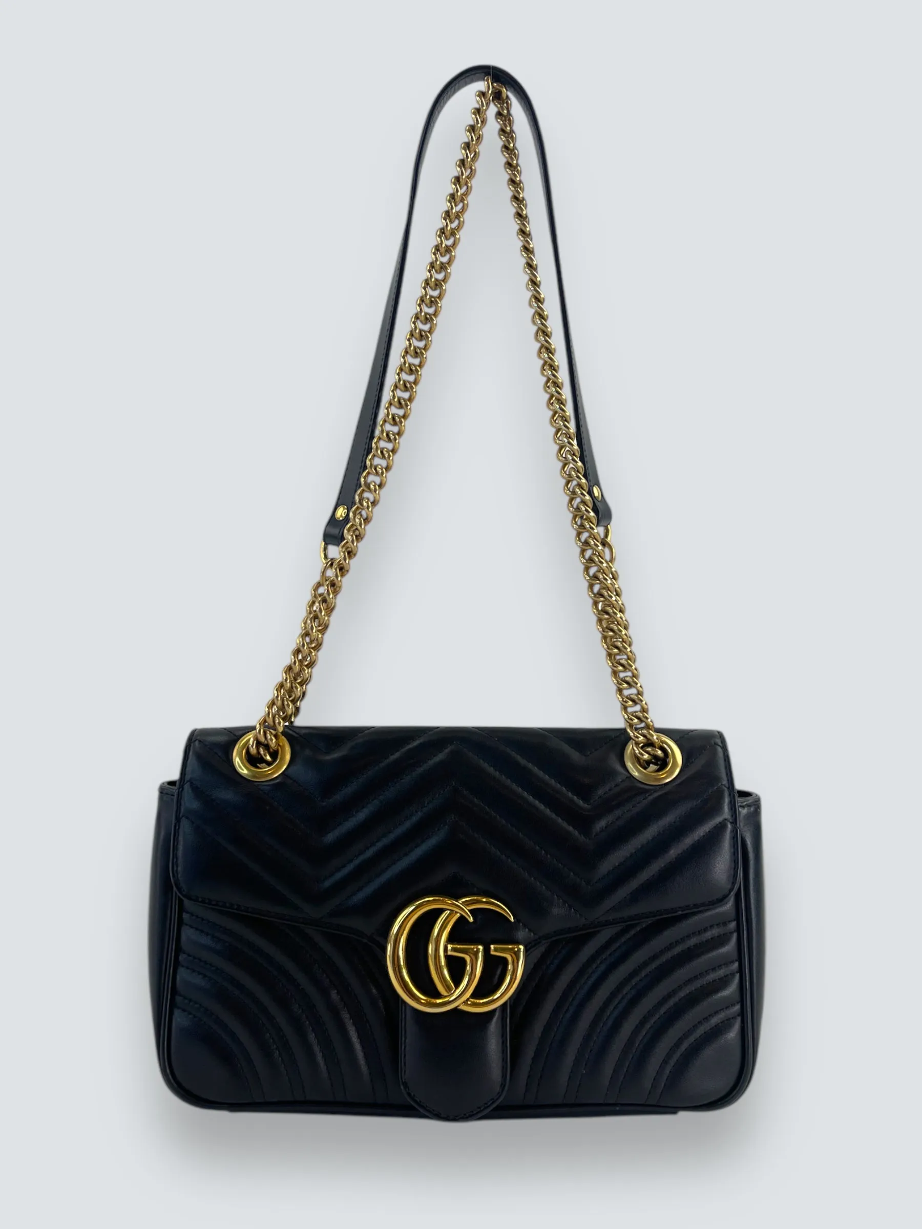 Gucci Black Matellese Leather GG Marmont Crossbody