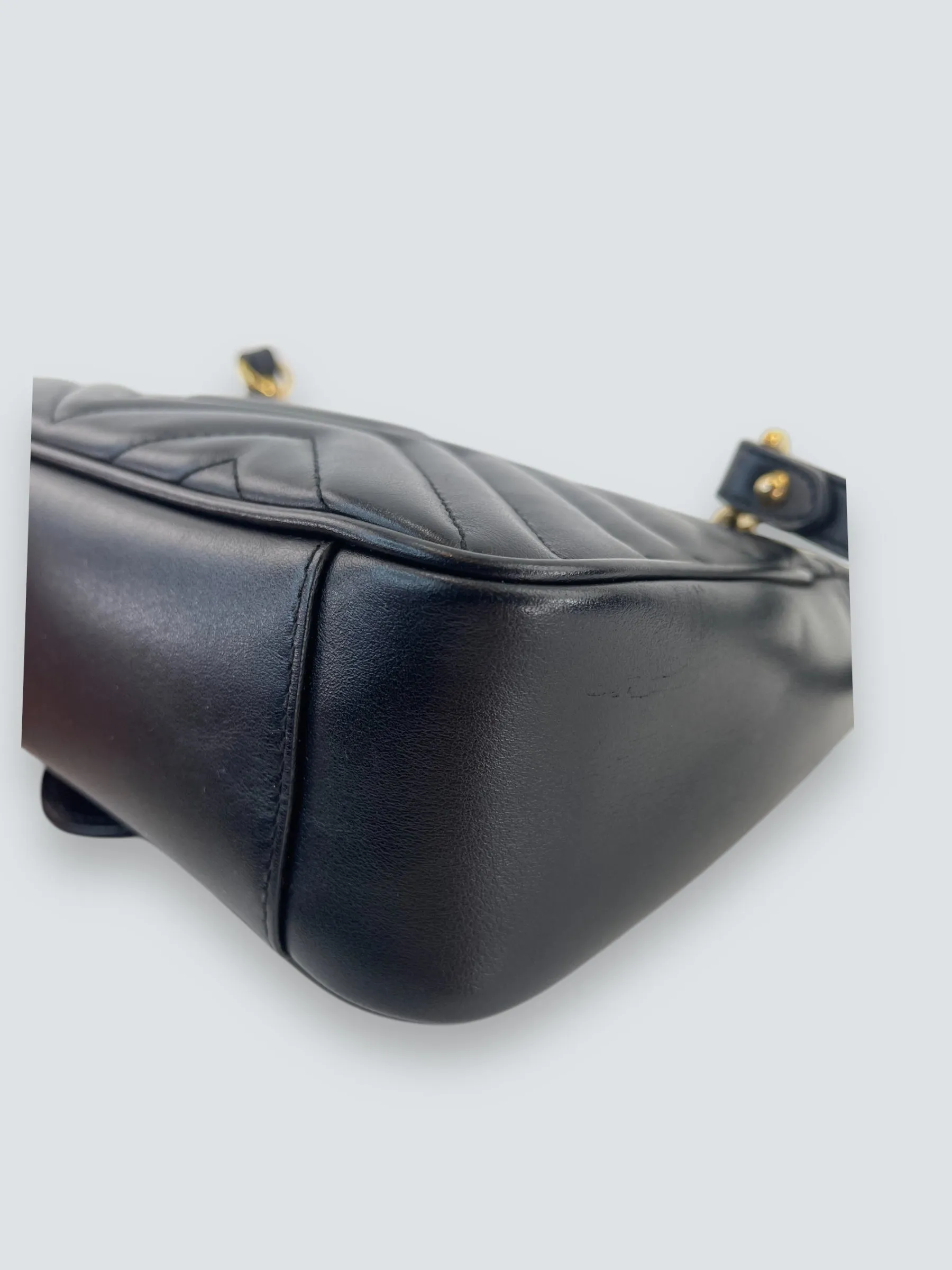 Gucci Black Matellese Leather GG Marmont Crossbody