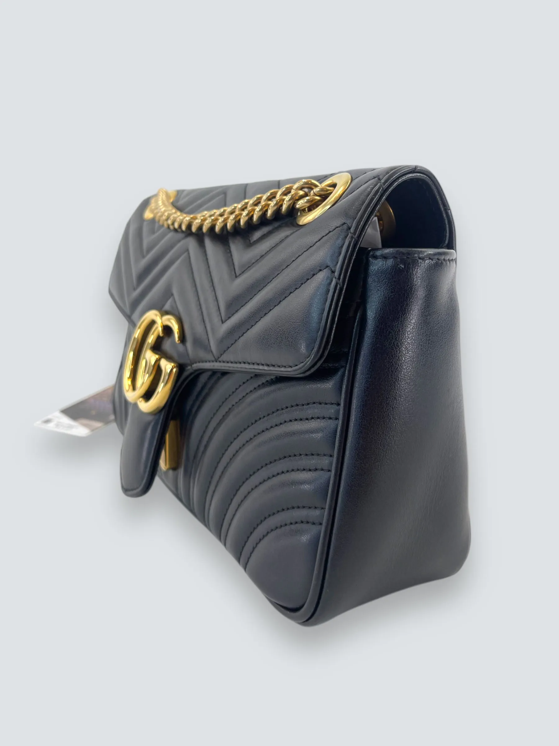 Gucci Black Matellese Leather GG Marmont Crossbody
