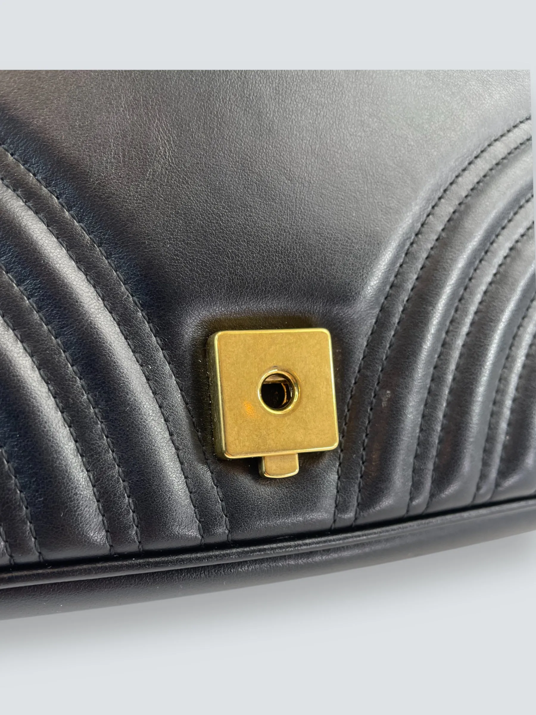 Gucci Black Matellese Leather GG Marmont Crossbody
