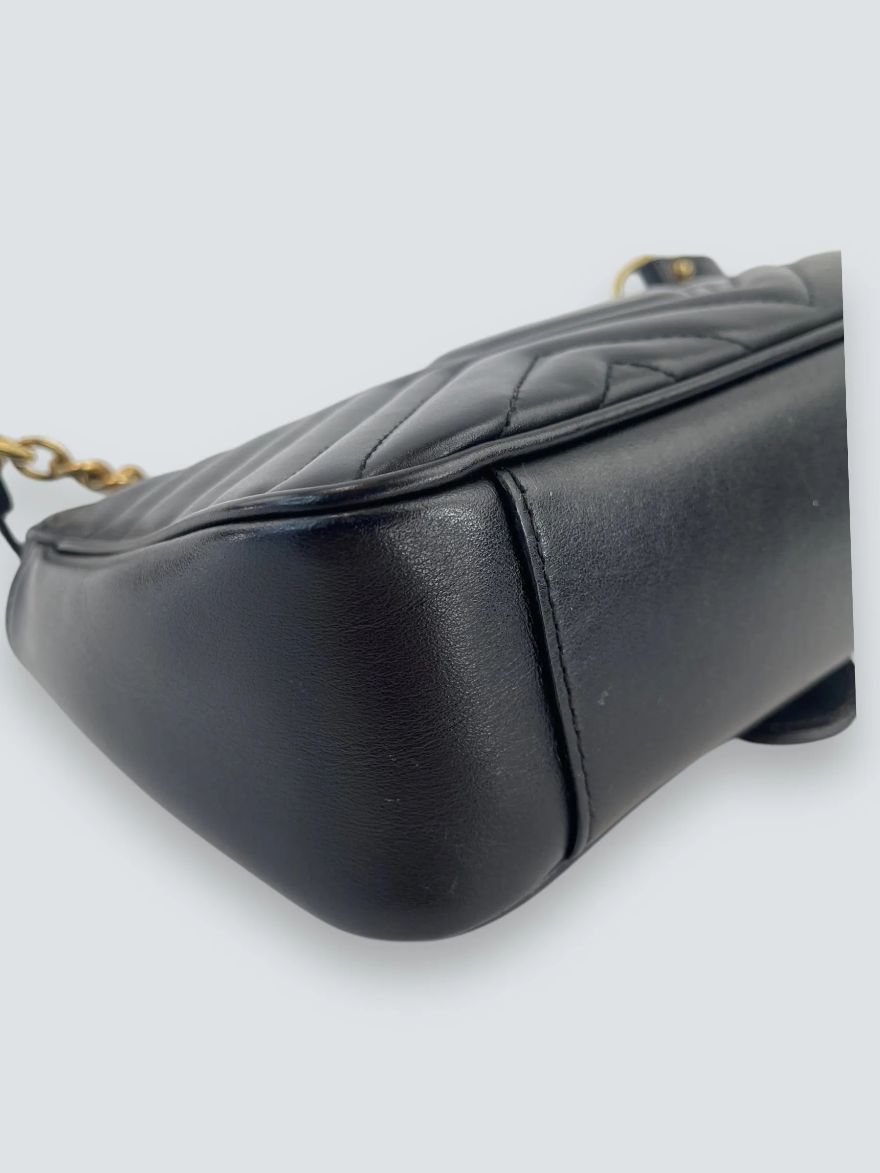 Gucci Black Matellese Leather GG Marmont Crossbody
