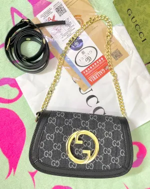 GUCCI Blondie Small Shoulder Bag ?C Iconic Style with Gold-Toned Hardware (Black)