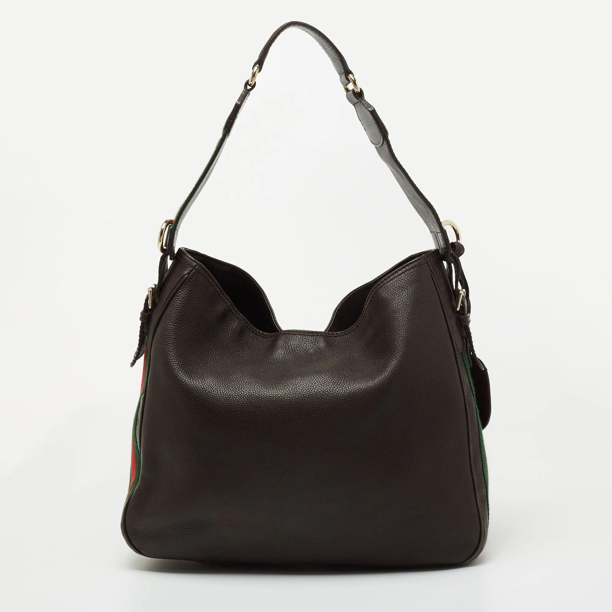 Gucci Dark Brown Leather Web Shoulder Bag