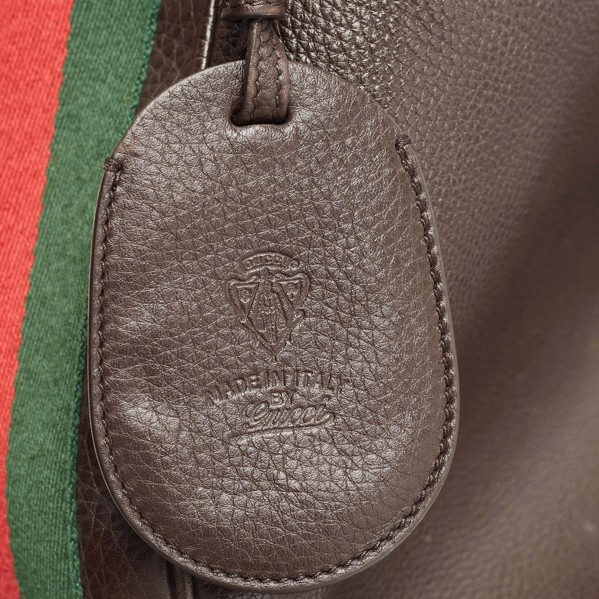 Gucci Dark Brown Leather Web Shoulder Bag