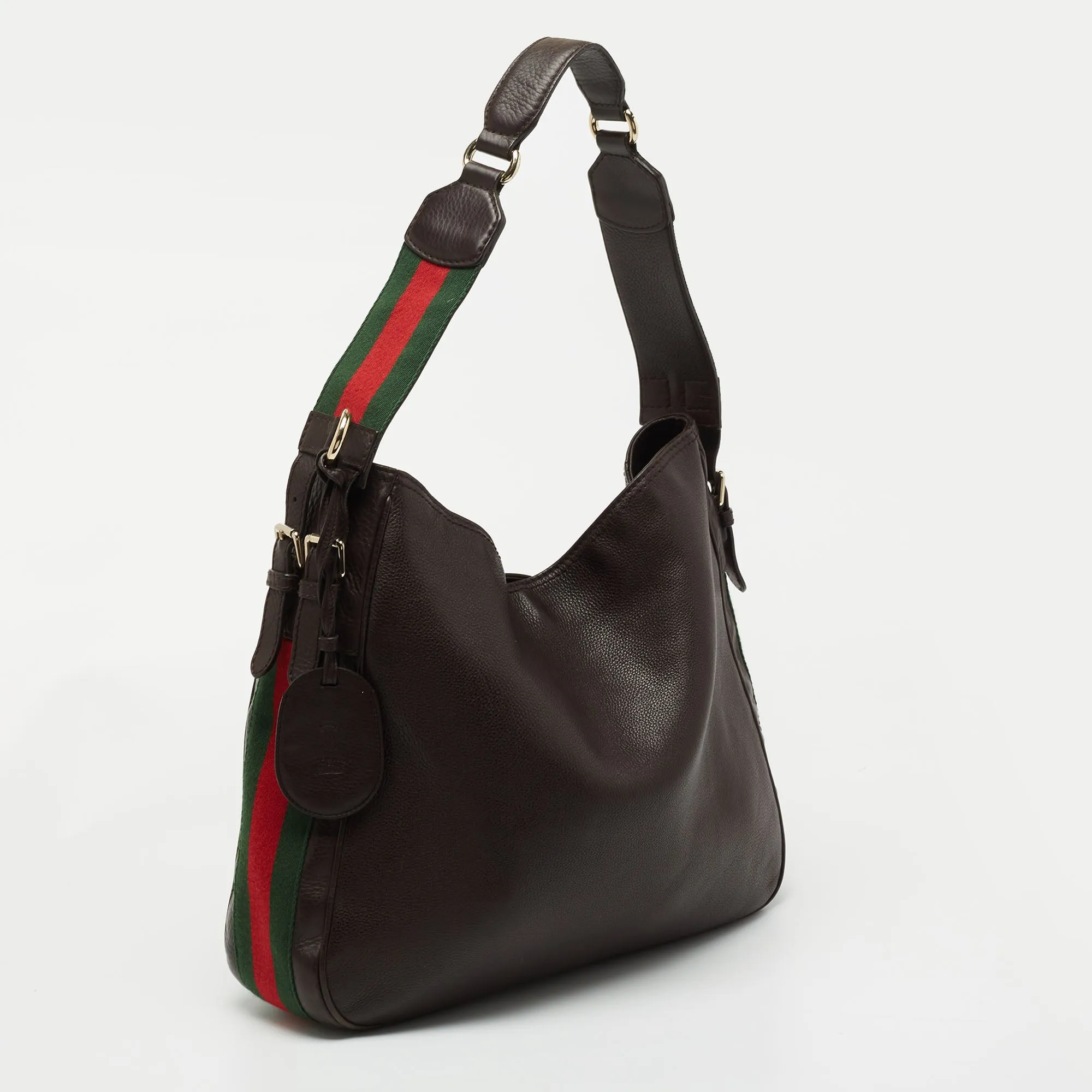 Gucci Dark Brown Leather Web Shoulder Bag