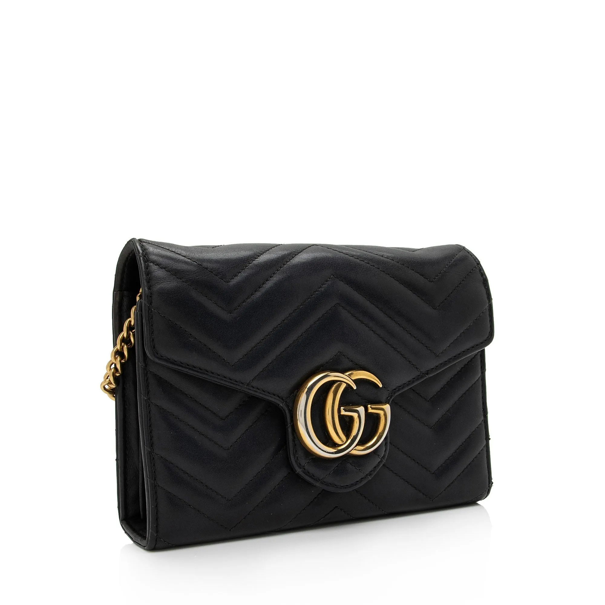 Gucci Matelasse Leather GG Marmont Mini Chain Shoulder Bag (SHF-KHf4XN)