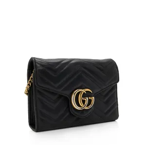 Gucci Matelasse Leather GG Marmont Mini Chain Shoulder Bag (SHF-KHf4XN)