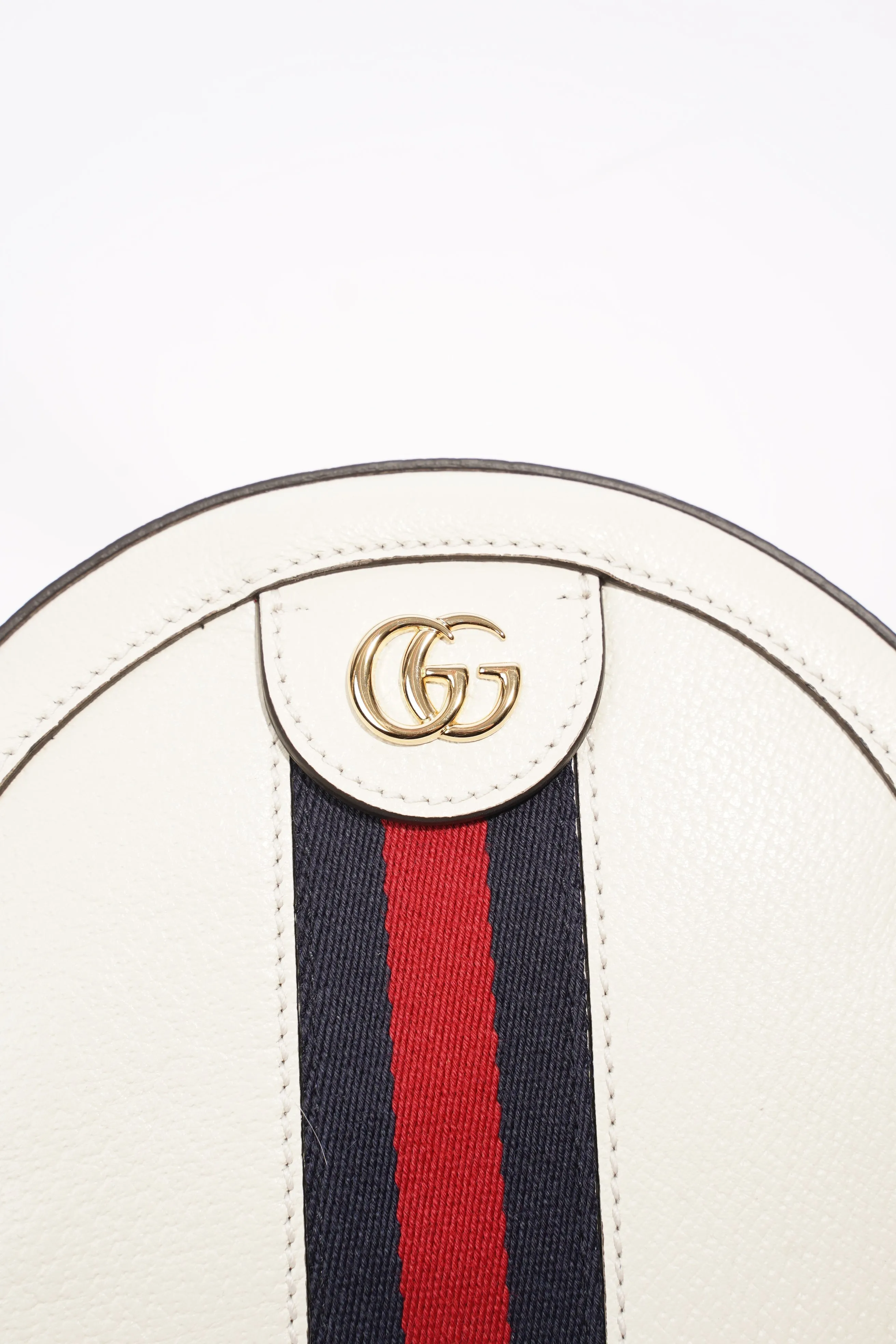 Gucci Ophidia GG Mini Round Shoulder Bag White / Blue / Red Leather