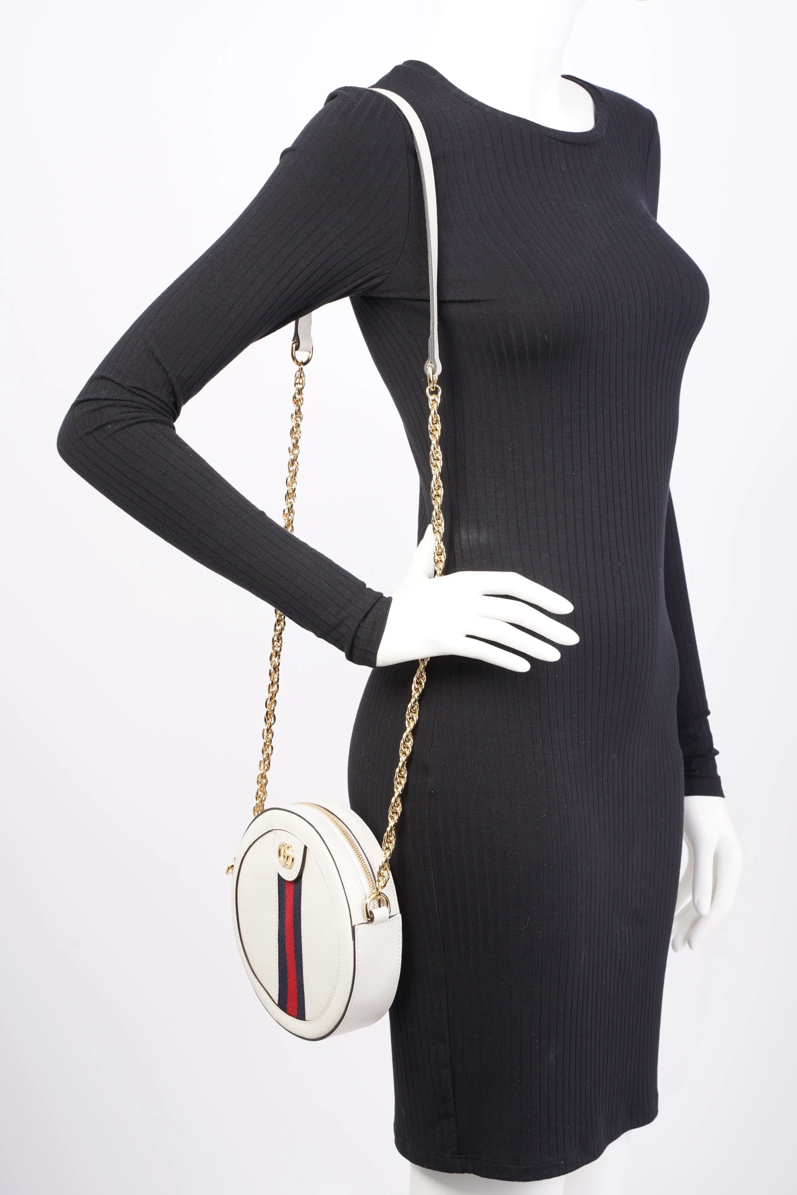 Gucci Ophidia GG Mini Round Shoulder Bag White / Blue / Red Leather