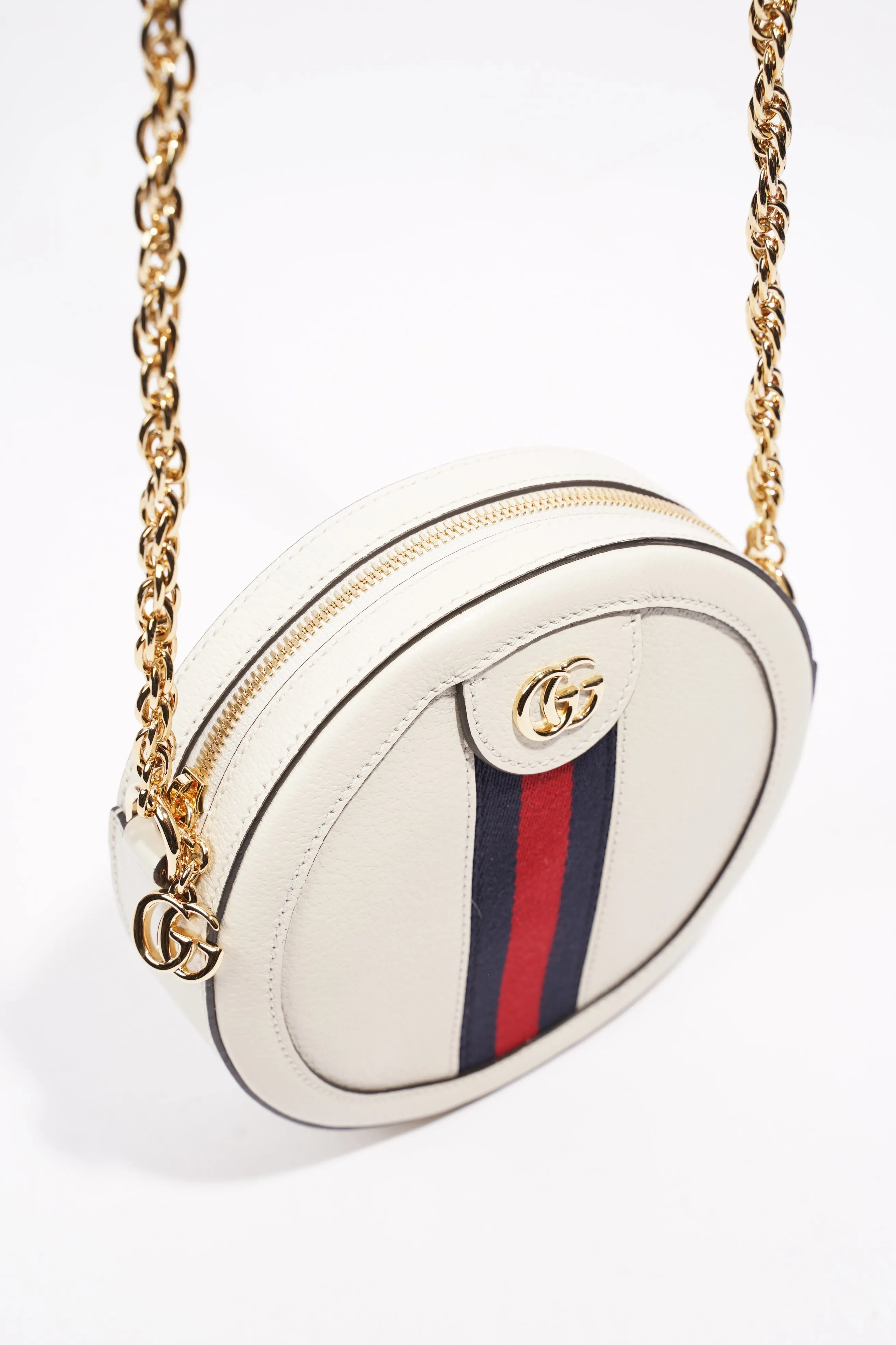 Gucci Ophidia GG Mini Round Shoulder Bag White / Blue / Red Leather
