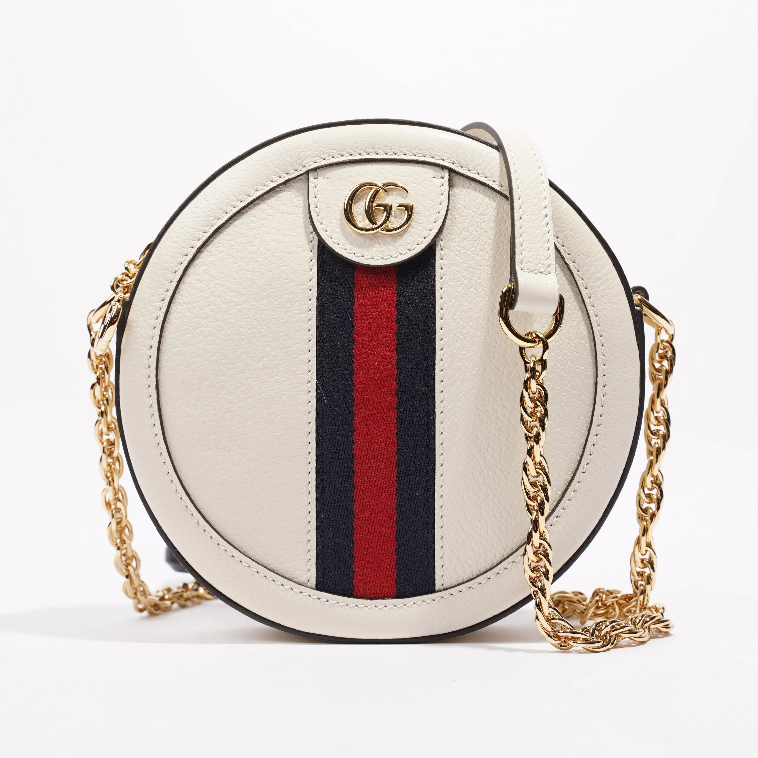 Gucci Ophidia GG Mini Round Shoulder Bag White / Blue / Red Leather