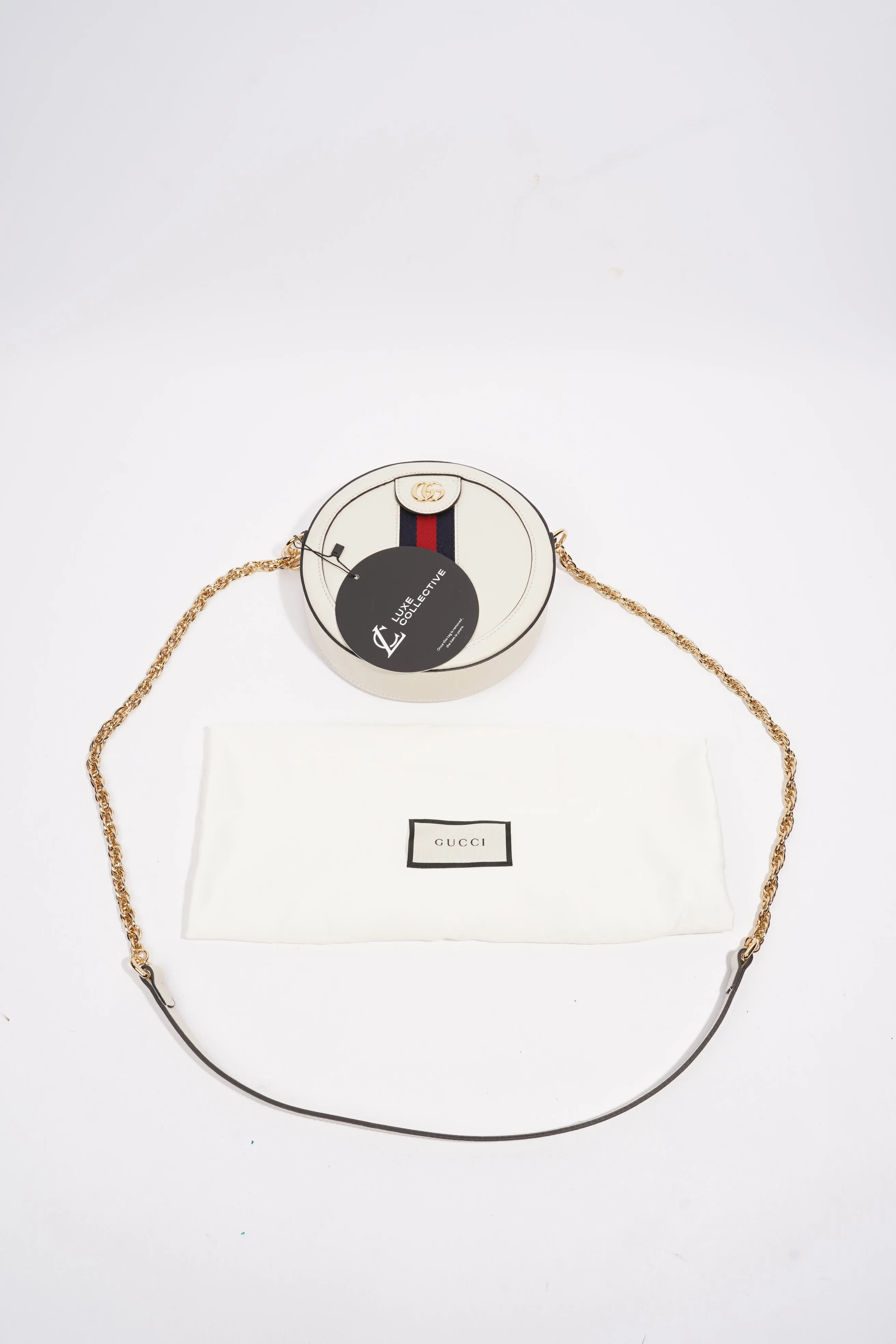 Gucci Ophidia GG Mini Round Shoulder Bag White / Blue / Red Leather