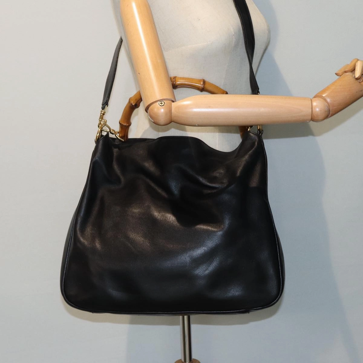 GUCCI Bamboo Shoulder Bag Leather 2way Black 001 0166 1577  84761