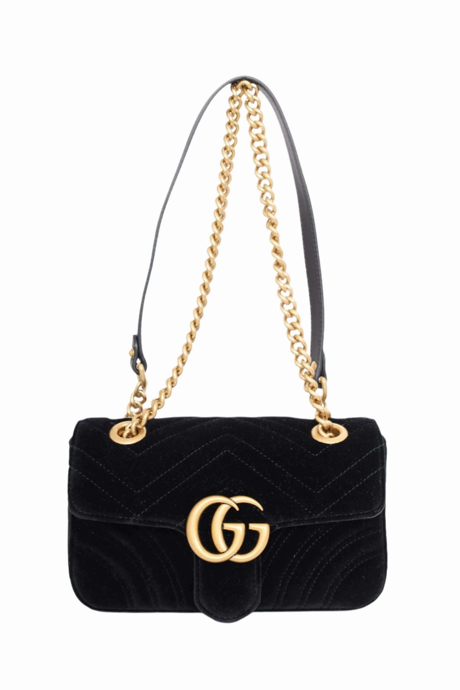 Gucci Black Velvet Mini GG Marmont Shoulder Bag