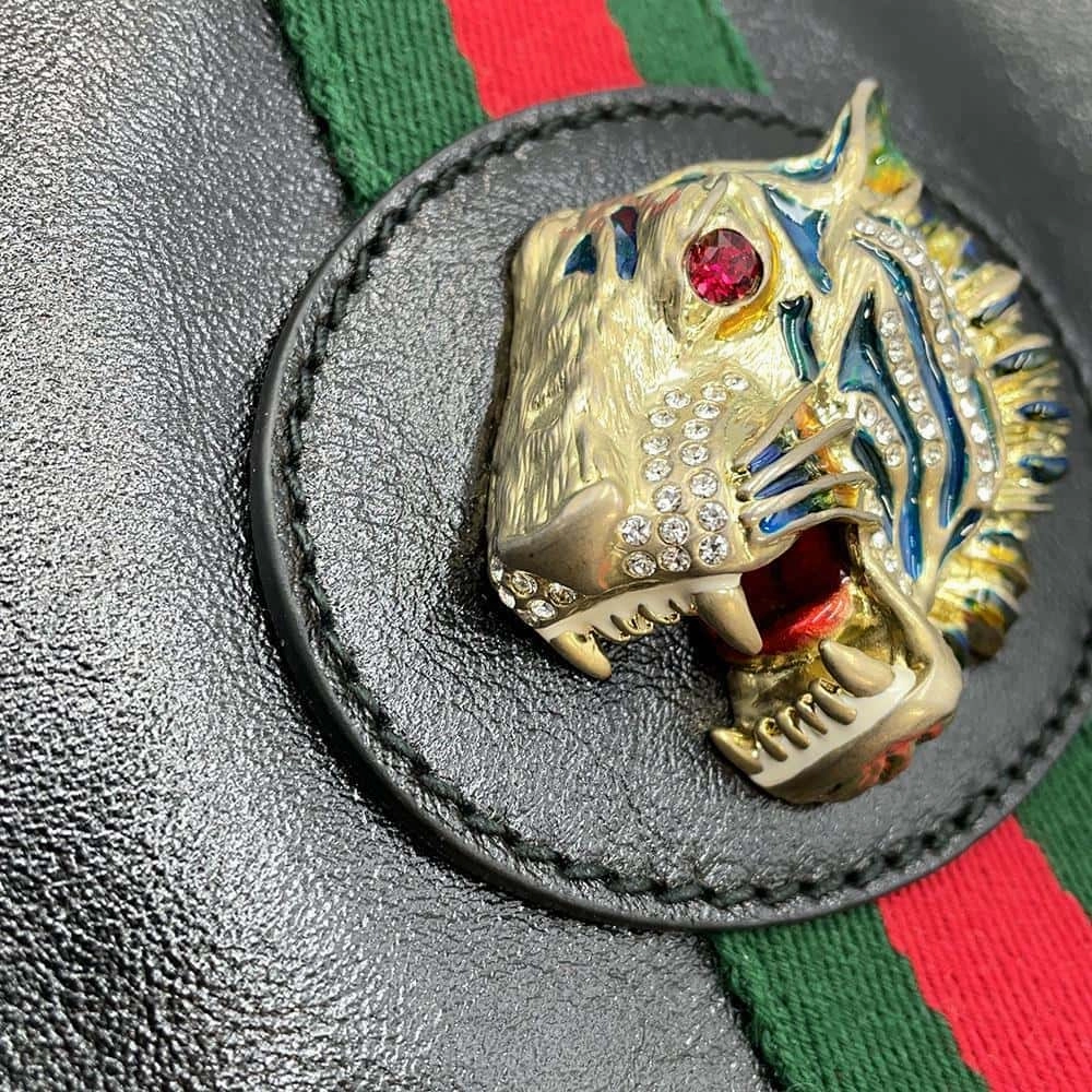 GUCCI Cherie Line Raja Tiger Head ChainShoulder Black537219 Leather
