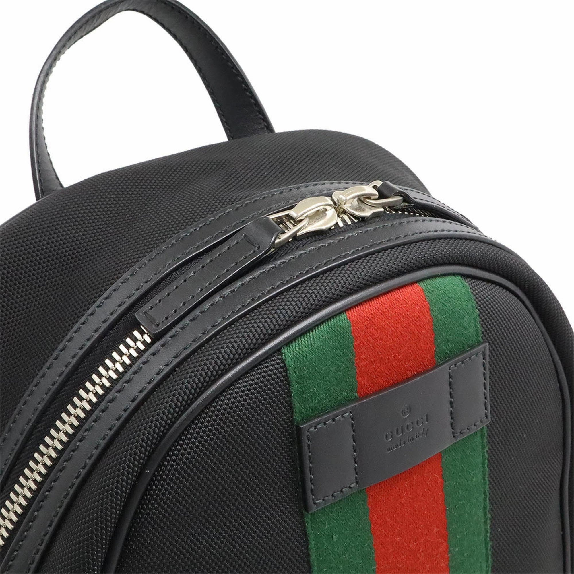 Gucci Sherry Line Black Green Red Color Canvas Backpack ()