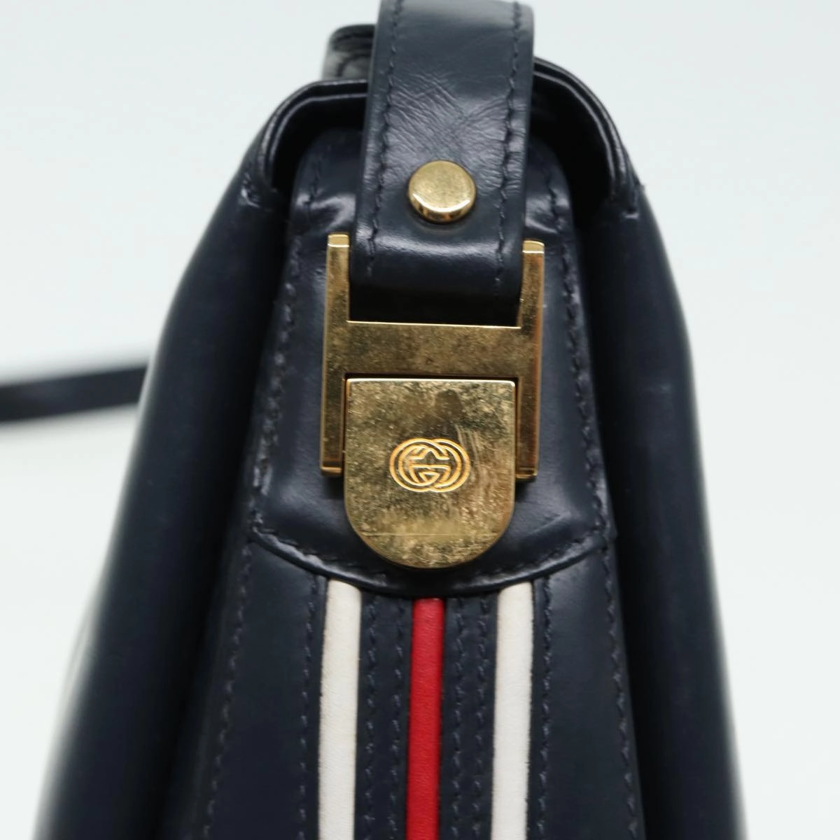 GUCCI Shoulder Bag Leather Navy Gold  ep5155