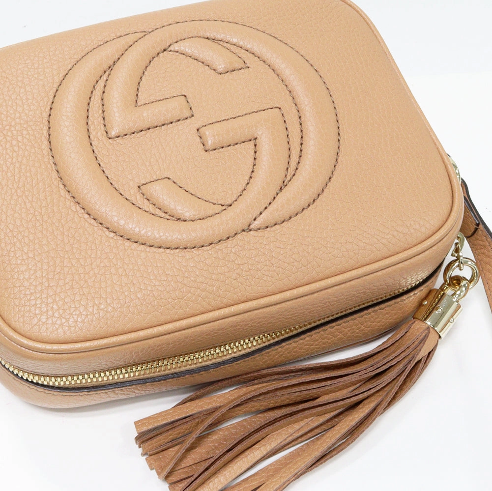 Gucci Soho Small Disco Calf Leather Shoulder Bag Beige 308364