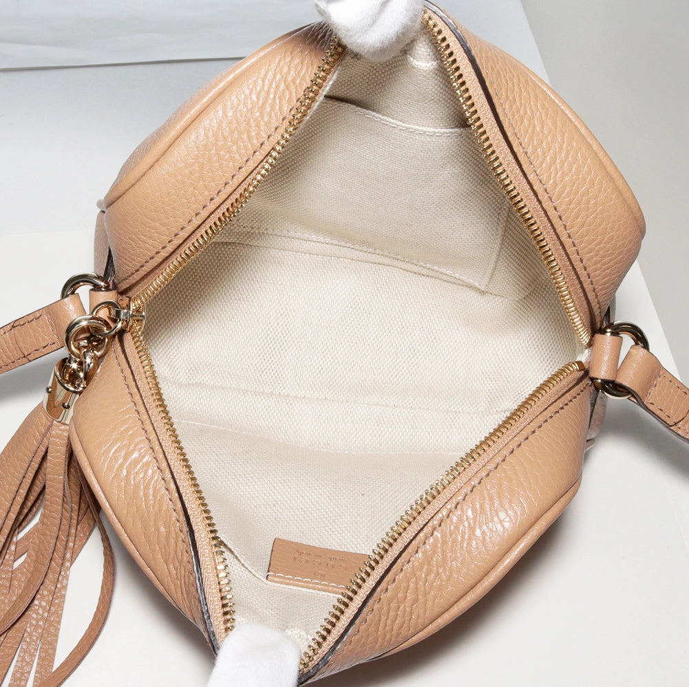 Gucci Soho Small Disco Calf Leather Shoulder Bag Beige 308364