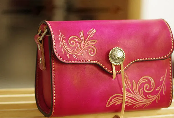 Handcraft retro crossbody leather floral hand dyed shoulder bag /handbag for women