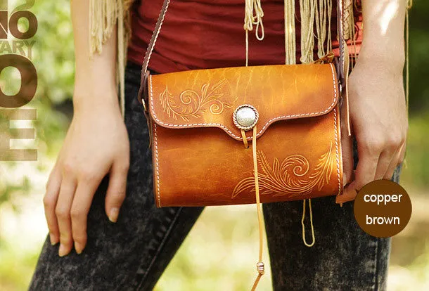 Handcraft retro crossbody leather floral hand dyed shoulder bag /handbag for women