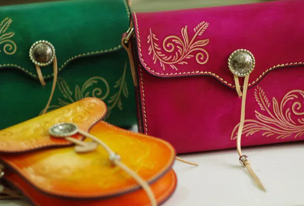 Handcraft retro crossbody leather floral hand dyed shoulder bag /handbag for women