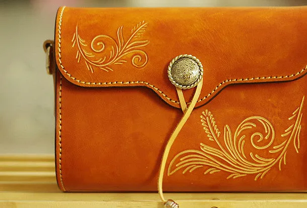 Handcraft retro crossbody leather floral hand dyed shoulder bag /handbag for women