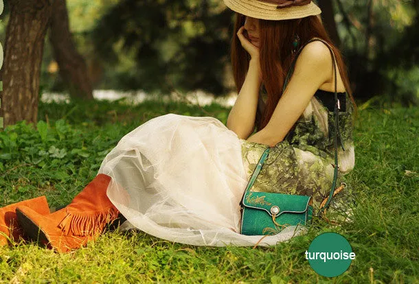 Handcraft retro crossbody leather floral hand dyed shoulder bag /handbag for women