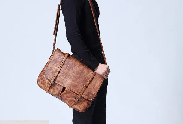 Handmade Cool leather mens messenger bag shoulder bag vintage bag