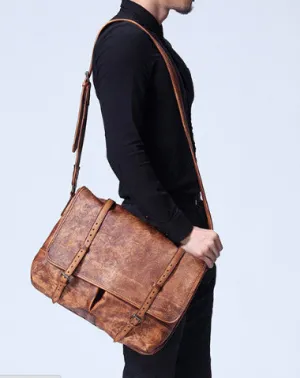 Handmade Cool leather mens messenger bag shoulder bag vintage bag