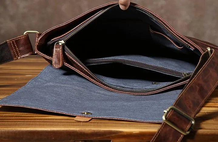 Handmade Cool Leather Mens Shoulder Bag Messenger Bag Bike Bag for men