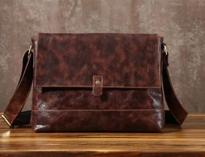Handmade Cool Leather Mens Shoulder Bag Messenger Bag Bike Bag for men