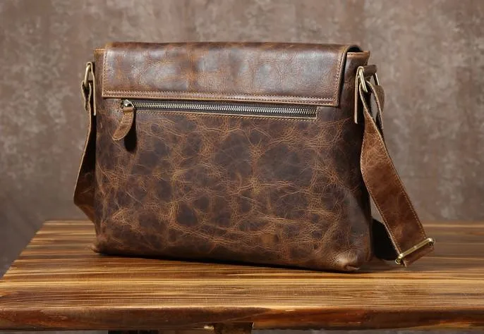 Handmade Cool Leather Mens Shoulder Bag Messenger Bag Bike Bag for men