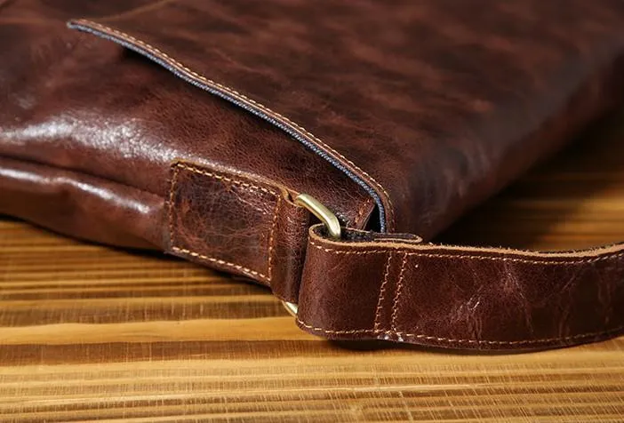 Handmade Cool Leather Mens Shoulder Bag Messenger Bag Bike Bag for men