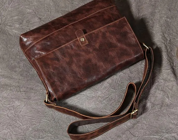 Handmade Cool Leather Mens Shoulder Bag Messenger Bag Bike Bag for men