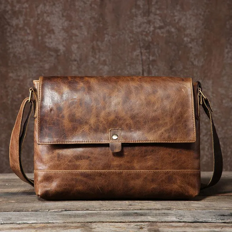 Handmade Cool Leather Mens Shoulder Bag Messenger Bag Bike Bag for men