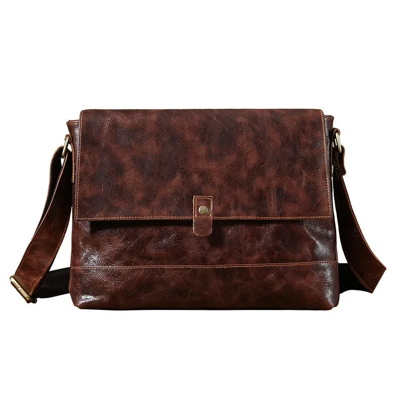Handmade Cool Leather Mens Shoulder Bag Messenger Bag Bike Bag for men