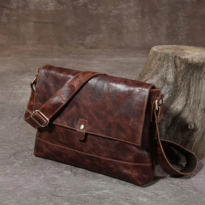 Handmade Cool Leather Mens Shoulder Bag Messenger Bag Bike Bag for men