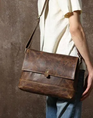 Handmade Cool Leather Mens Shoulder Bag Messenger Bag Bike Bag for men