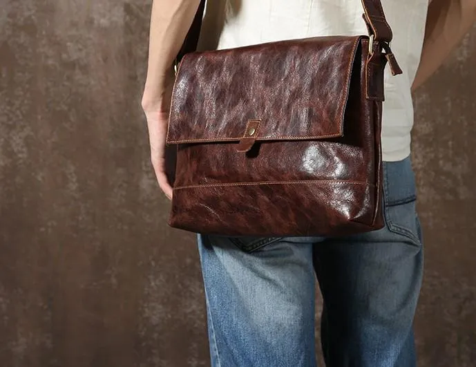 Handmade Cool Leather Mens Shoulder Bag Messenger Bag Bike Bag for men