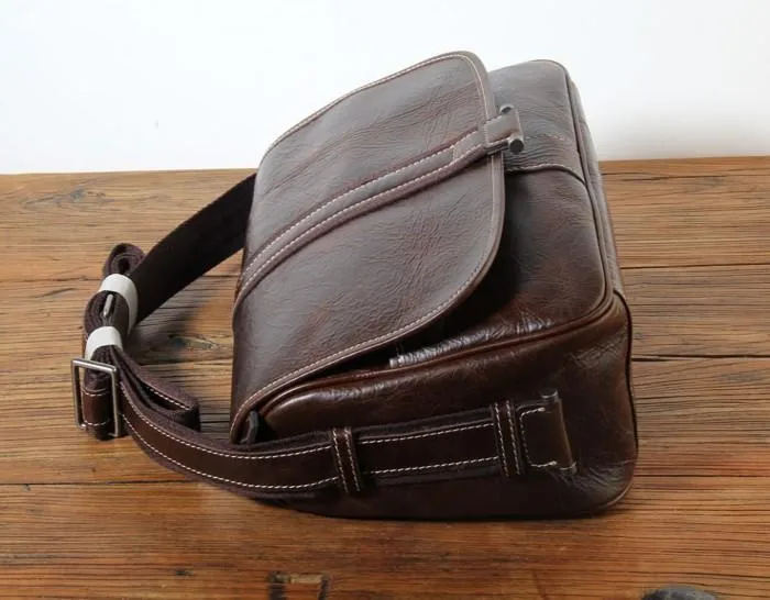 Handmade Genuine Leather Mens Cool Messenger Bag Sling Bag Chest Bag Bike Bag Cycling Bag for men